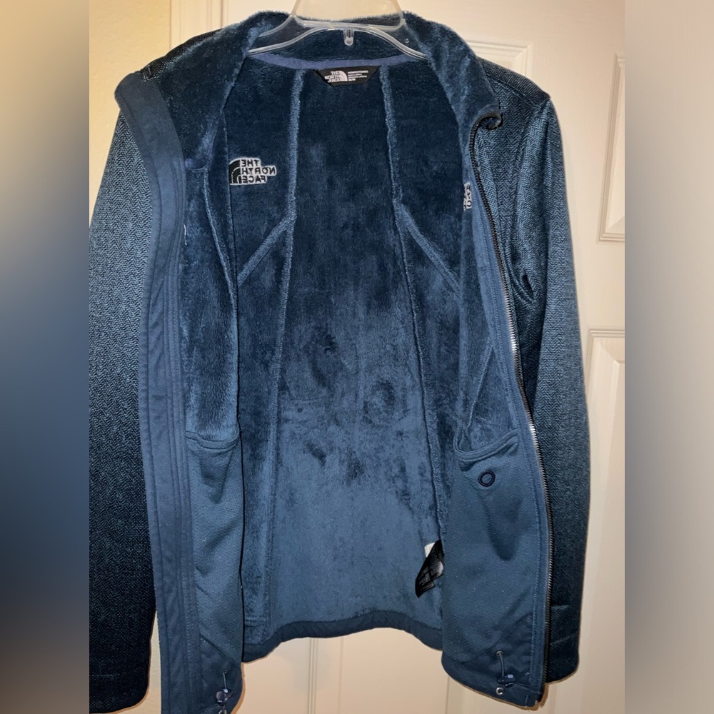 The North Face Jacket Womens Med Navy Heather Blue Fleece Full Zip Long Sleeve
